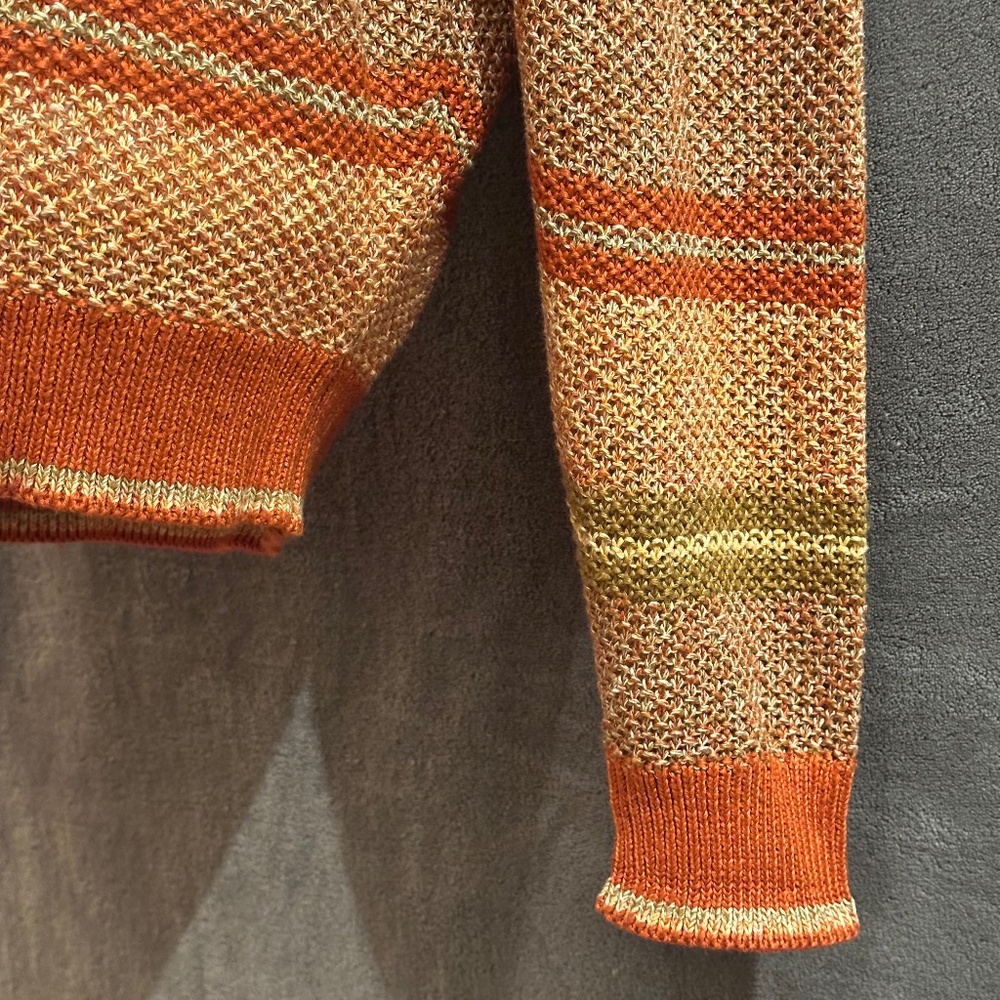 New Henry Jacobson, size Lg, rust ground, multicolor stripe, 100% linen sweater - Picture 3 of 5